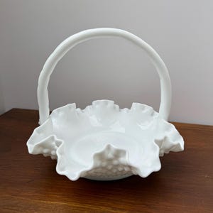 Adorable White Milk Glass Basket, Hobnail Pattern, Fenton Art Glass Co., gift, collectible, Easter, Housewarming, Farmhouse, Mother&#39;s Day