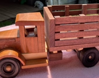 Wooden toy truck 1930 style stake truck made with solid hardwood built to last Toy trucks children grandchildren kids Christmas gift Holiday