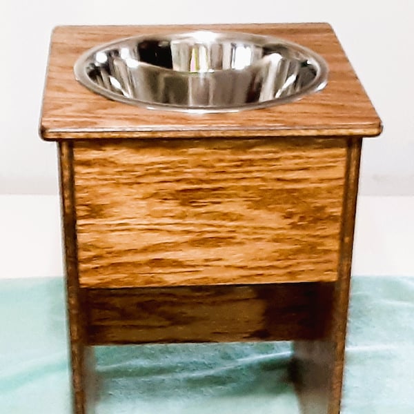 Elevated raised single dog bowl feeder 15 inches tall. No cost for pet names