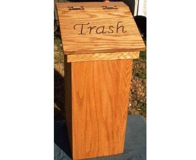 Kitchen trash can wood wooden wastebasket free personalized lid examp…