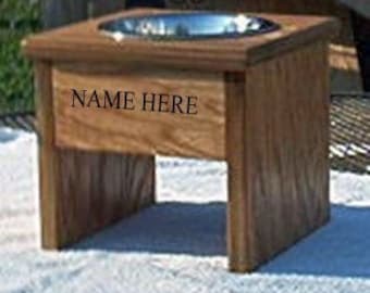 Elevated raised 10.5 inches tall single dog bowl pet feeding station. No cost for pet names