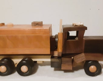 Toy truck water hauling for road construction makes a great gift for a birthday Christmas present made from solid wood walnut cherry.