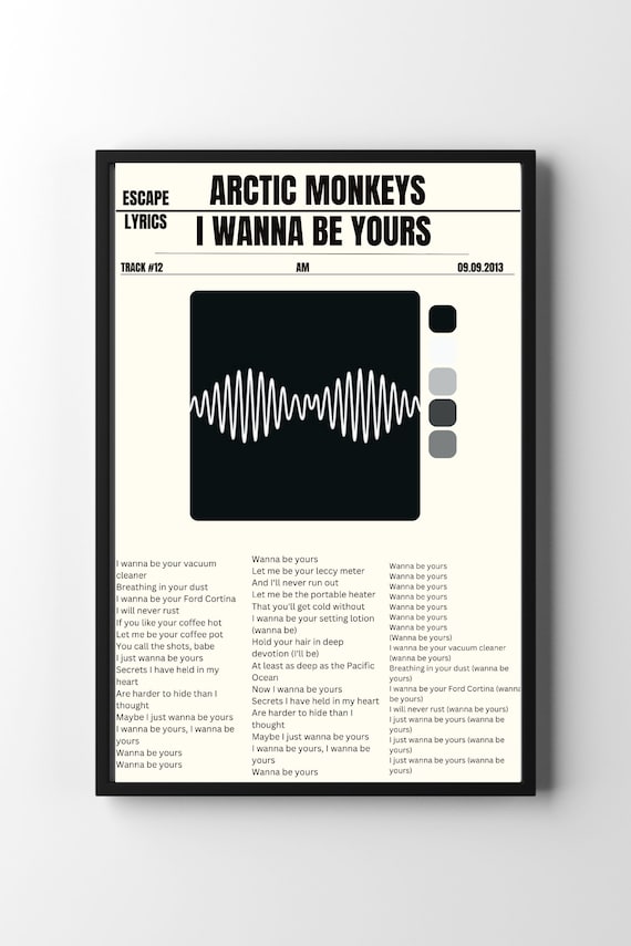 Arctic Monkeys Lyrics Poster, I Wanna Be Yours Art (digital