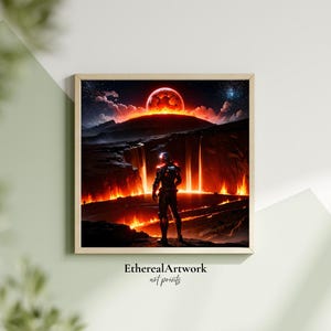 Alien Planet Sci-Fi Wandkunst, Fantasy Alien Landschaft, Weltraum Wandkunst, Weltraum, Galaxie, Astronomie, Universum, kosmisch, fertig zum Aufhängen