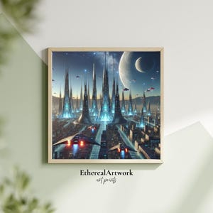 Futuristic Alien City Wall Art, Sci-Fi Spaceship Skyline Poster, Galactic Empire Landscape Print, Cosmic Home or Gamer Room Decor