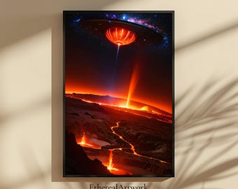 Alien Planet Sci-Fi Wall Art, Fantasy Alien landscape, Space Wall Art, Outer Space, Galaxy, Astronomy, Universe, Cosmic, Ready to Hang