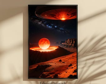 Alien Planet Sci-Fi Wall Art, Fantasy Alien landscape, Space Wall Art, Outer Space, Galaxy, Astronomy, Universe, Cosmic, Ready to Hang