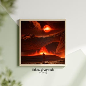 Alien Planet Sci-Fi Wandkunst, Fantasy Alien Landschaft, Weltraum Wandkunst, Weltraum, Galaxie, Astronomie, Universum, kosmisch, fertig zum Aufhängen