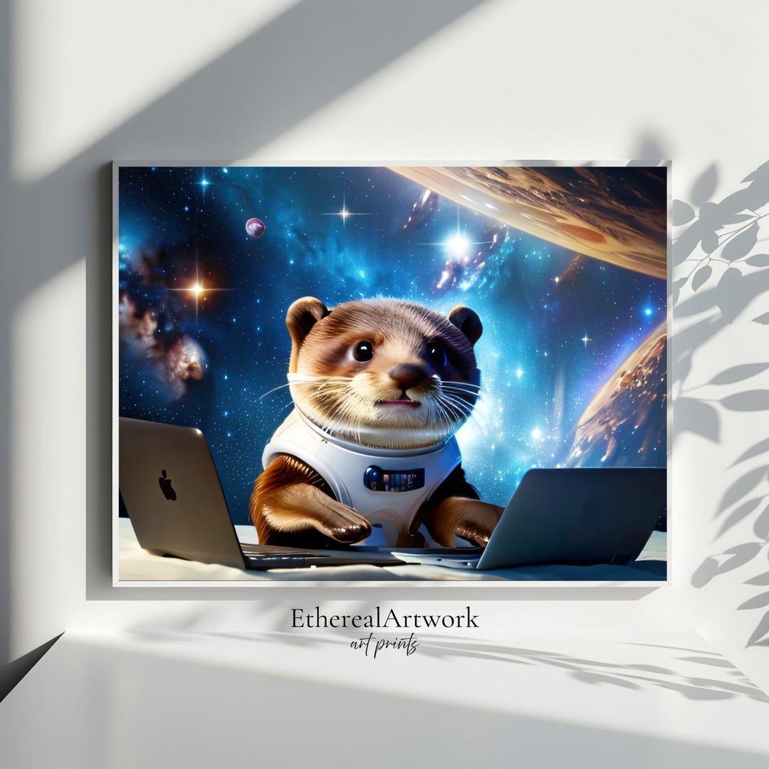 Otter Space, Space Otters Art, Cute Animal Wall Decor, Astronaut Otters ...