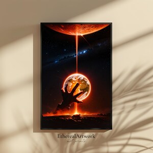 Alien Planet Sci-Fi Wandkunst, Fantasy Alien Landschaft, Weltraum Wandkunst, Weltraum, Galaxie, Astronomie, Universum, kosmisch, fertig zum Aufhängen