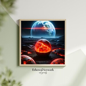 Alien Planet Sci-Fi Wandkunst, Fantasy Alien Landschaft, Weltraum Wandkunst, Weltraum, Galaxie, Astronomie, Universum, kosmisch, fertig zum Aufhängen