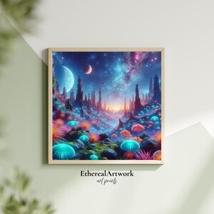 Alien Planet Wall Art, Bioluminescent Landscape Poster, Fantasy Galaxy Print for Sci-Fi Room Decor, Kids Room Decor, Fantasy Wall Art