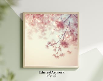 Minimalist Cherry Blossom Wall Art, Soft Pink Floral Poster, Serene Japanese Sakura Print, Elegant Wall Art, Gift for Her, Spring Decor