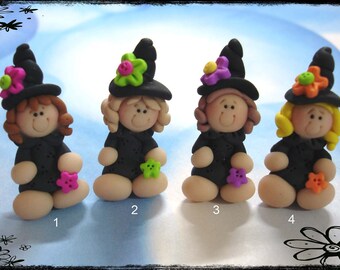 Halloween Witch Girl Polymer Clay Charm Bead, Scrapbooking, Bow Center, Pendant, Cupcake topper, Magnet, Ring
