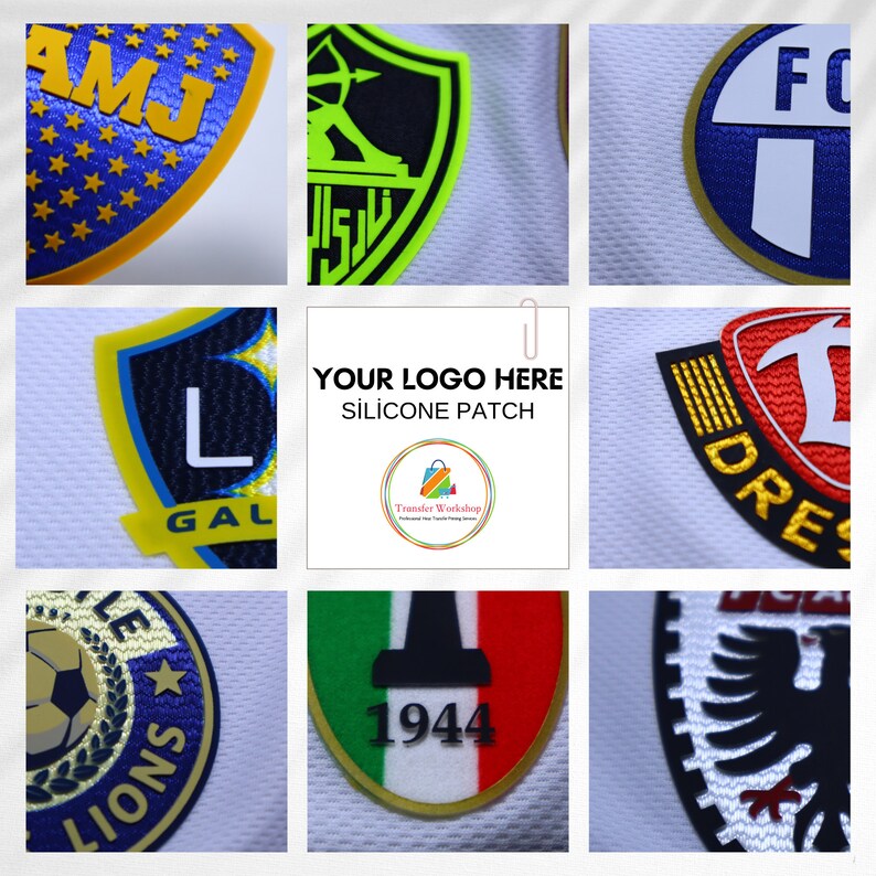 K&ouml;nnte beinhalten: Eine Sammlung von neun verschiedenen Silikon-Patches, jedes mit einem einzigartigen Logo-Design. Die Patches sind in verschiedenen Farben, darunter Blau, Gelb, Rot, Gr&uuml;n und Schwarz. Die Patches sind perfekt, um Kleidung, Taschen oder anderen Accessoires eine pers&ouml;nliche Note zu verleihen.