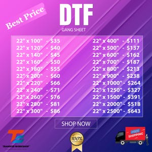 Custom DTF Transfer, Bulk Gang Sheet, Direct to Film Prints, High Quality, Hot Peel
