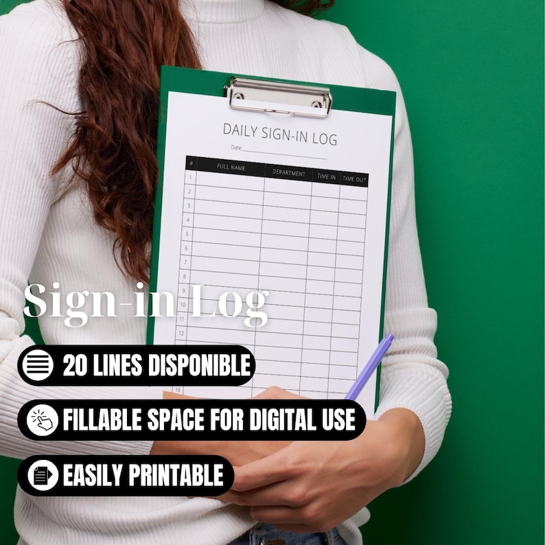 Daily Sign-in Sheet Printable Employee Timesheet Log Book Time ...