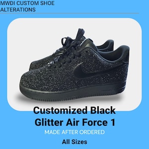 Custom AF1 Black Glitter Sneakers - Hand-Painted Glitter Shoes with Optional Red Bottoms.