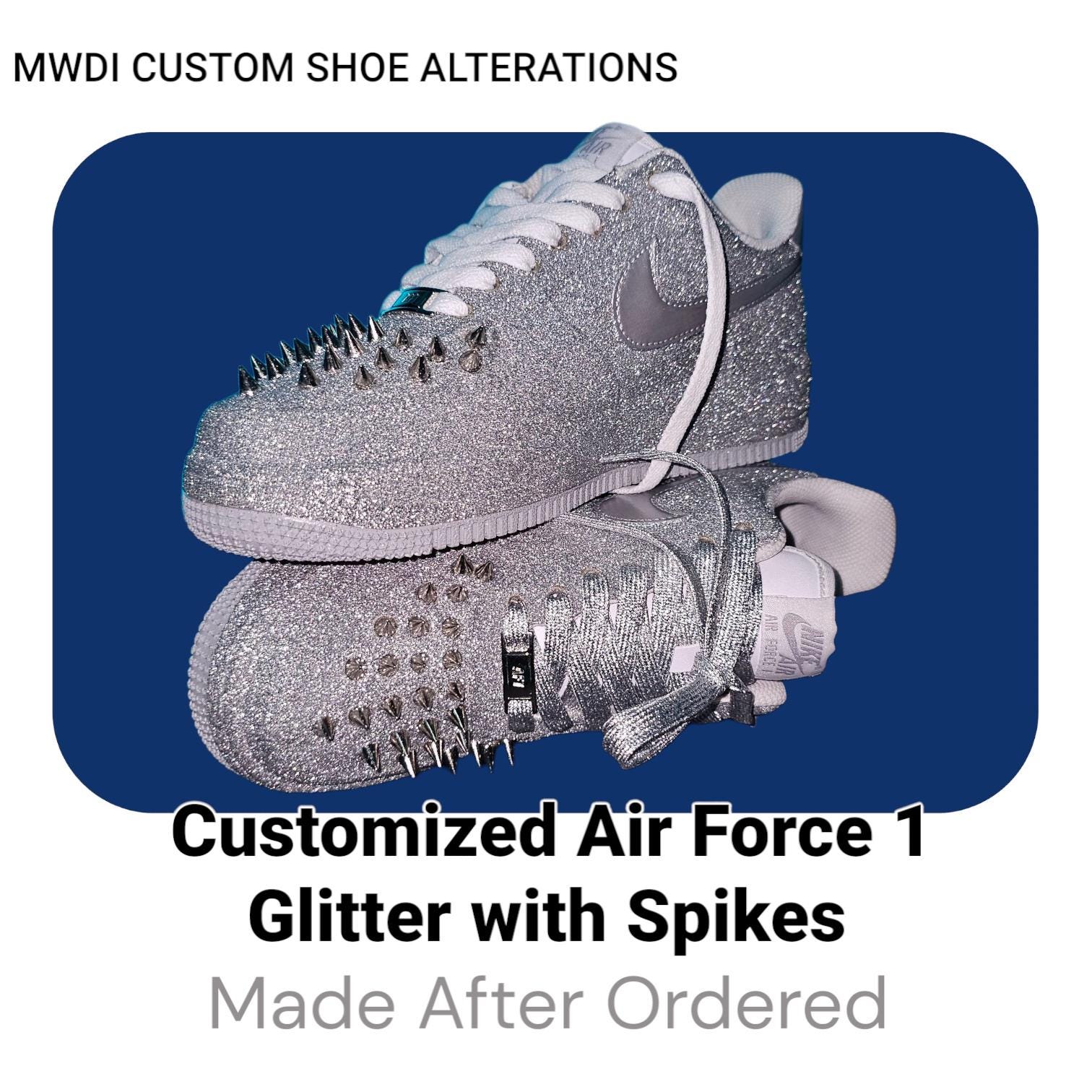 Custm Silver Glitter Spike Af1s Custom Air Force 1s With Red