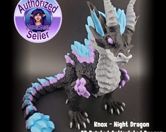 Knox - Glow in the Dark 3D Printed Articulated Night Dragon Flexi Fidget Toy Figure