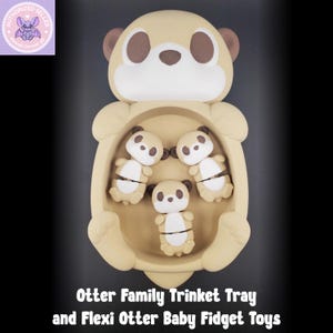 Cute Otter Family Trinket and Jewelry Tray - 3D Printed Kawaii Baby River Otter Flexi Fidget Desk Toy Gift for Mom on Mother&#39;s Day
