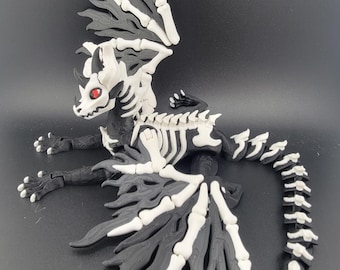 Dragón esqueleto articulado / Figura articulada impresa en 3D con cola flexible y ojos rojos
