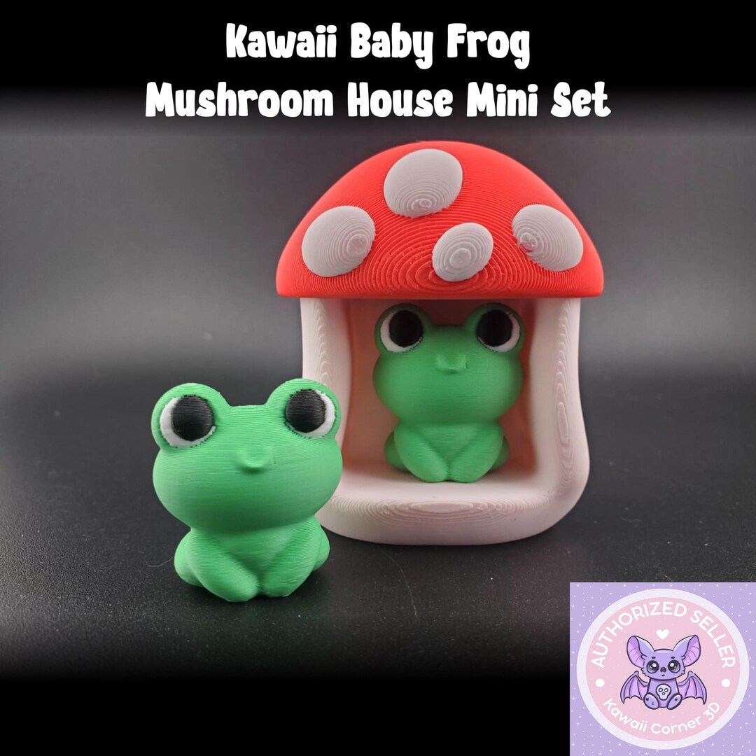 Kawaii Baby Frog and Mushroom House Printed Mini Pocket Desk Buddy Toy ...