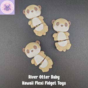 3 PACK Cute Baby River Otter 3D Printed Kawaii Flexi Fidget Desk Toy Set of Three