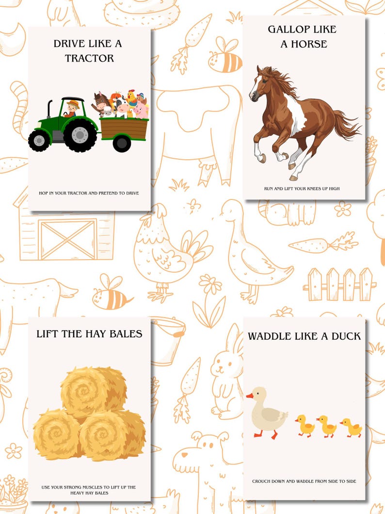 Farm Movement Cards for Preschoolers | Toddler Gross Motor Activity (Printable PDF) image 2