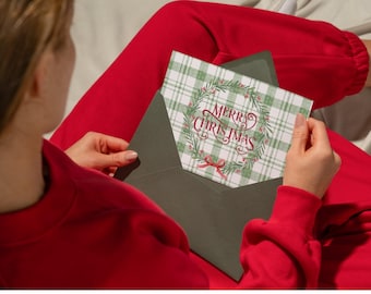 Plaid Christmas Card | Printable Holiday Wreath (Digital Download)