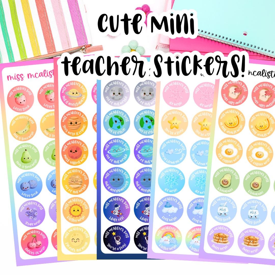 Cute Personalized Mini Teacher Stickers: Classroom Reward Stickers ...