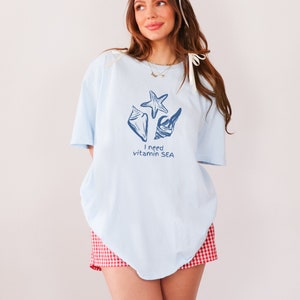 Vintage Seashells Tee Comfort Colors Cotton Cottagecore Aesthetic Shirt Nautical Tee Ocean Swimsuit Coverup Oversized Coastal Surf Shirt
