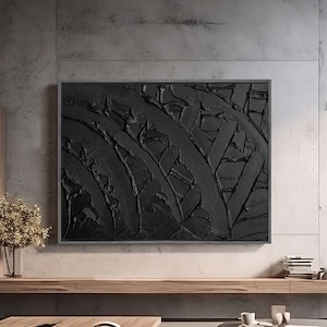 Schwarze strukturierte Wandkunst Schwarze abstrakte Kunst Schwarze Malerei Schwarze Wandkunst Schwarz und schwarz 3D strukturierte Wandkunst Wohnkultur