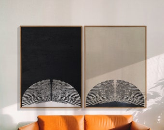 Set of 2 Black and Beige Minimalist Art Set of 2 Black Art