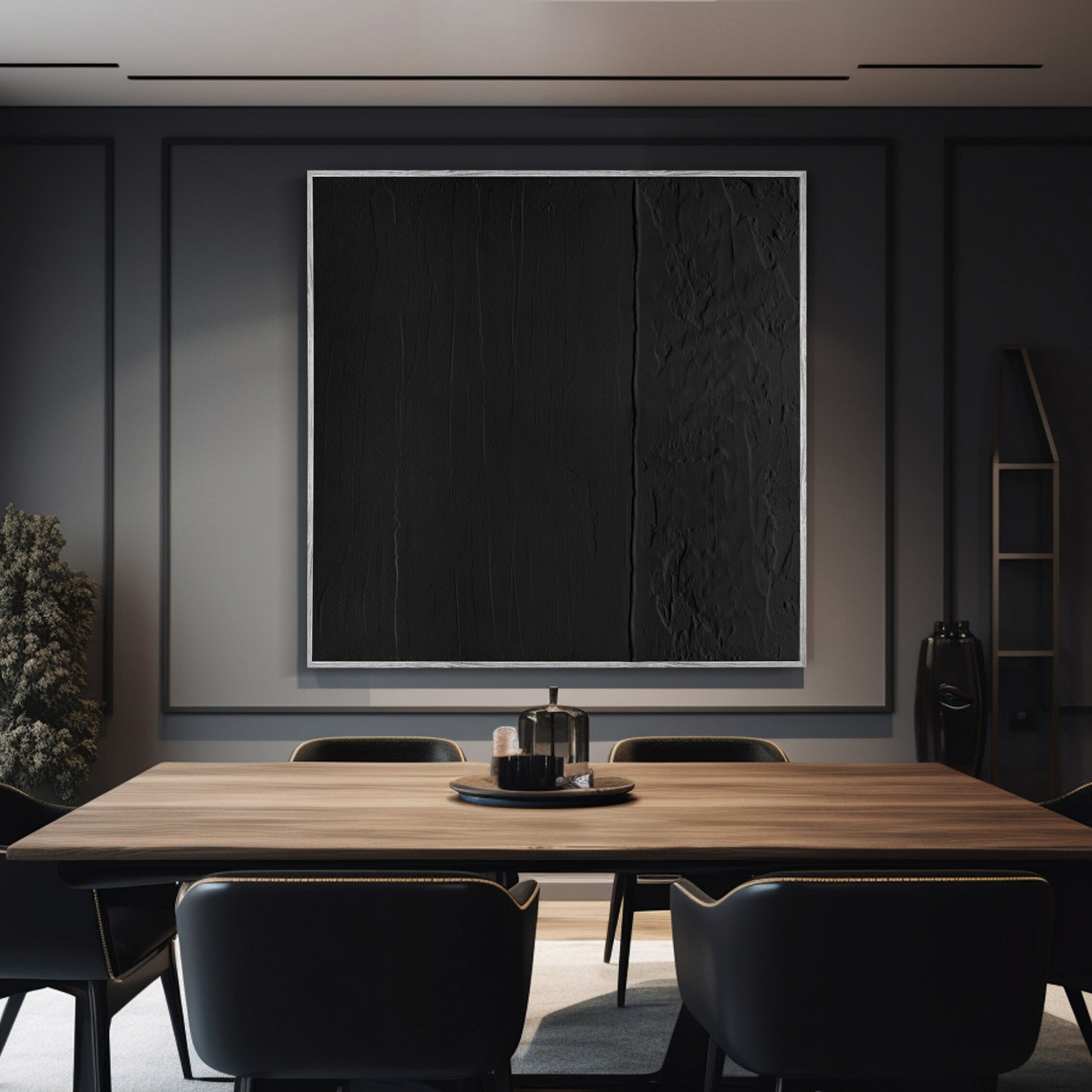 Large Black Abstract Art, Black Wall Decor, Black Wall Art, Black 3D ...