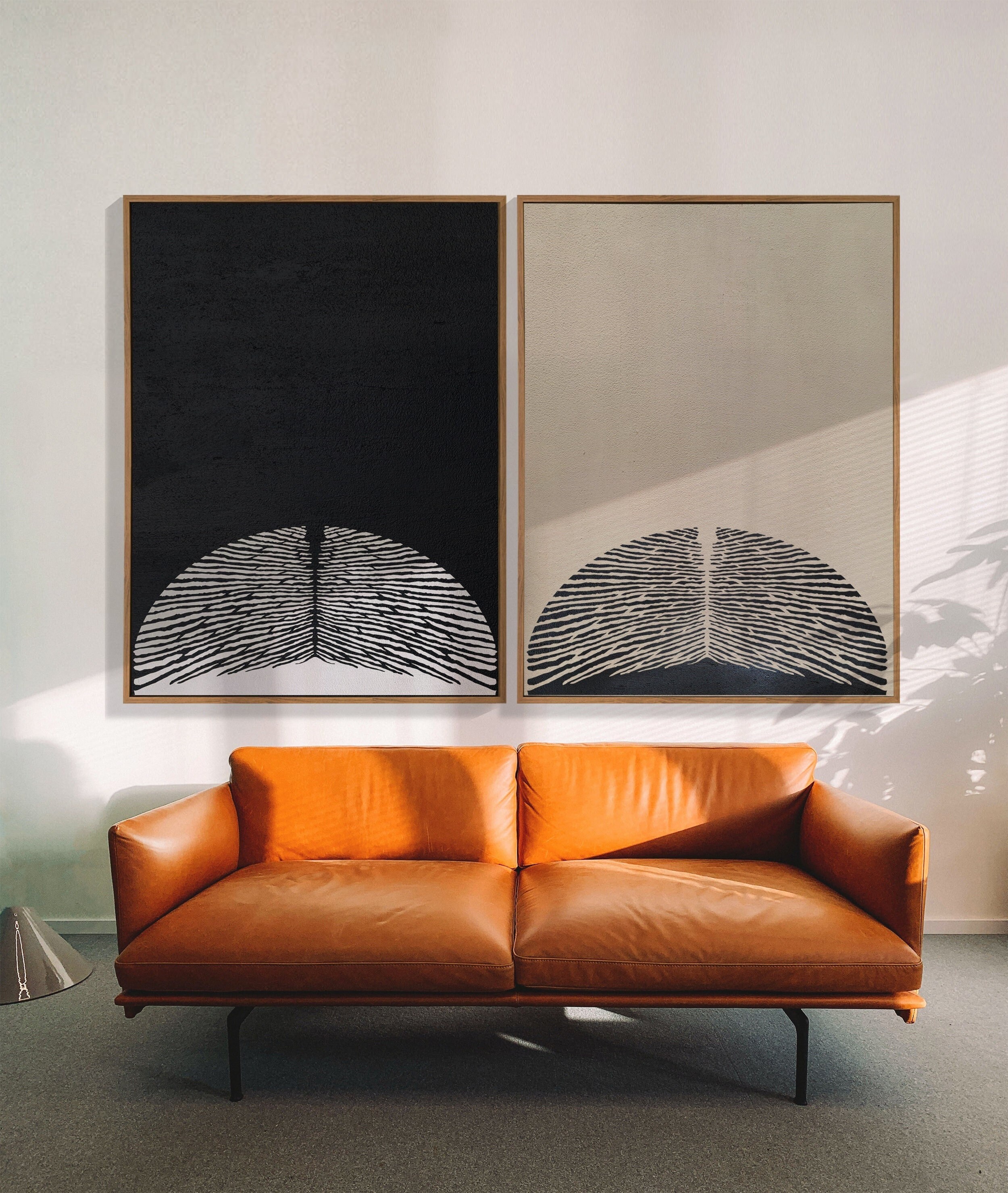 Set of 2 Black and Beige Minimalist Art Set of 2 Black Art