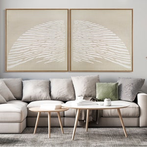 Set of 2 Large Wabi Sabi Beige Wall Art – Minimalist Textured Canvas in Pure Beige and White