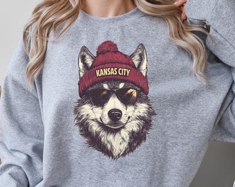 Kansas City Football Sweatshirt, Wolf Sweater, Trendy Kansas City Fan Hoodie, Football Crewneck, Kansas City Hoodie, Game Day Crewneck, KC