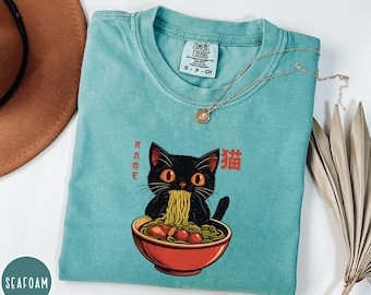 Funny Cat Ramen Comfort Colors Shirt - Japanese Kawaii Graphic Tee