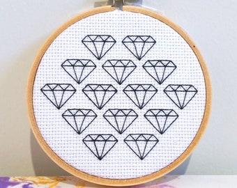 Gems on Repeat easy blackwork embroidery pattern PDF for instant download