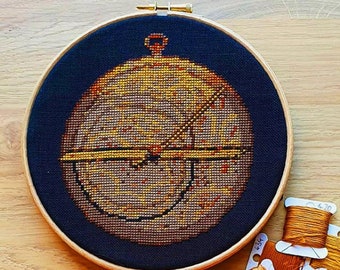 Astrolabe cross stitch PDF pattern for instant download. As featured in XStitch Magazine