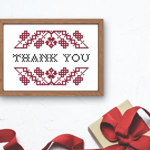 Thank You folk cross stitch pattern PDF for instant download image 1