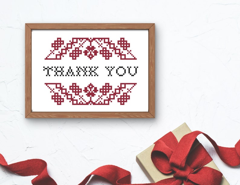 Thank You folk cross stitch pattern PDF for instant download image 1