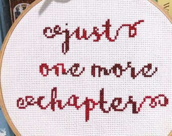 Just One More Chapter booklover cross stitch PDF pattern for instant download