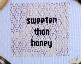 Sweeter Than Honey blackwork & cross stitch pattern PDF for instant download