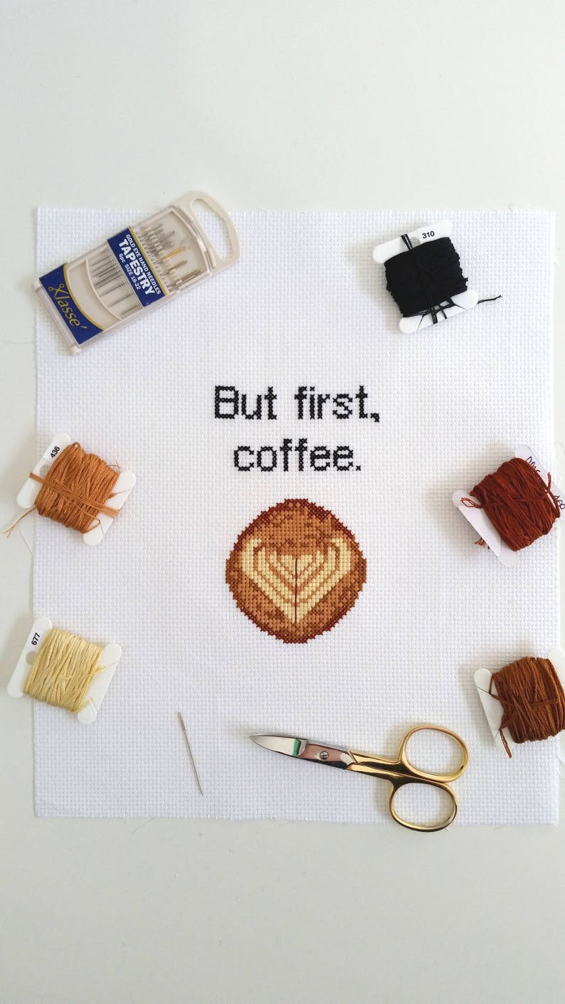 But First, Coffee cross stitch PDF pattern for instant download image 5