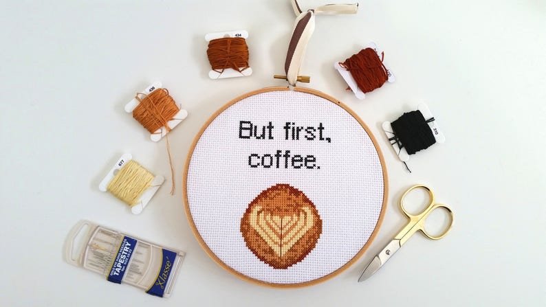 But First, Coffee cross stitch PDF pattern for instant download image 2