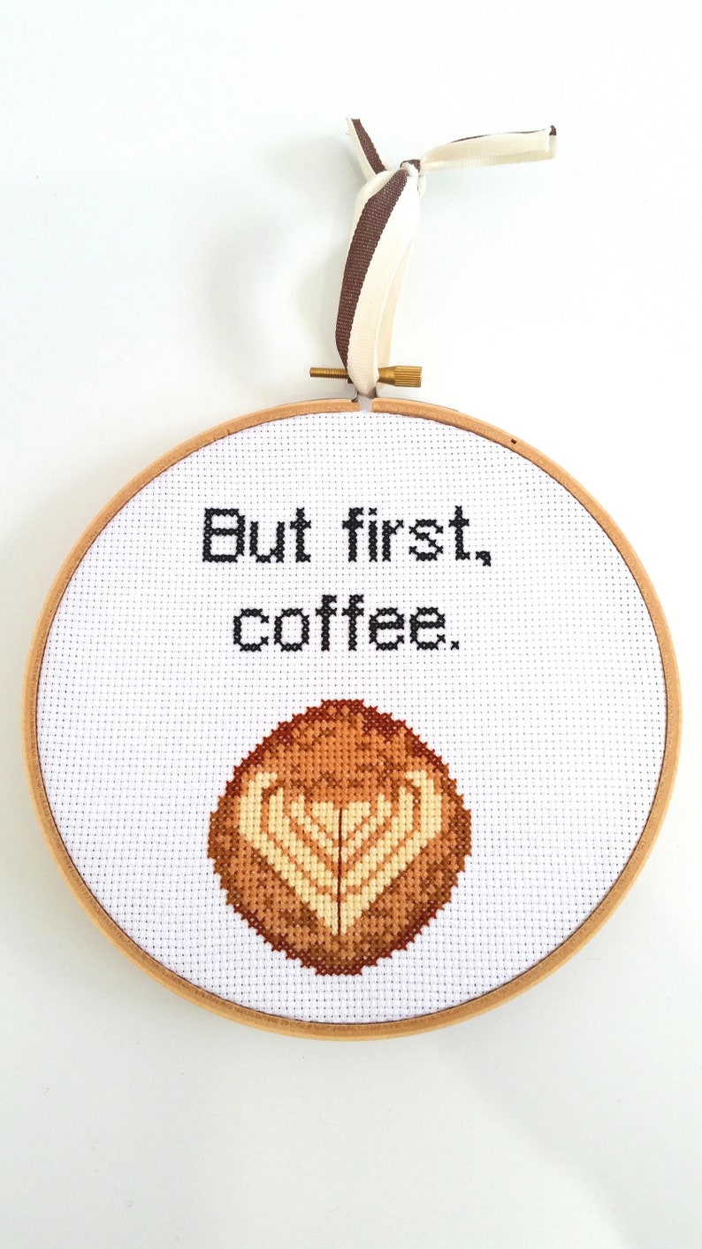 But First, Coffee cross stitch PDF pattern for instant download image 1