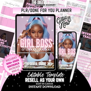 PLR Girl Boss Planner Done For You Digital Planner template editable PLR Ebook resell rights DFY Boss Babe Journal plr Business Planner Pink