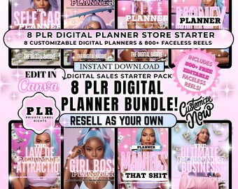 Paquete de inicio de planificador digital para revender / 8 planificadores digitales PLR listos para usar con derechos de reventa para Etsy y ventas en línea (Edición Girl Boss)